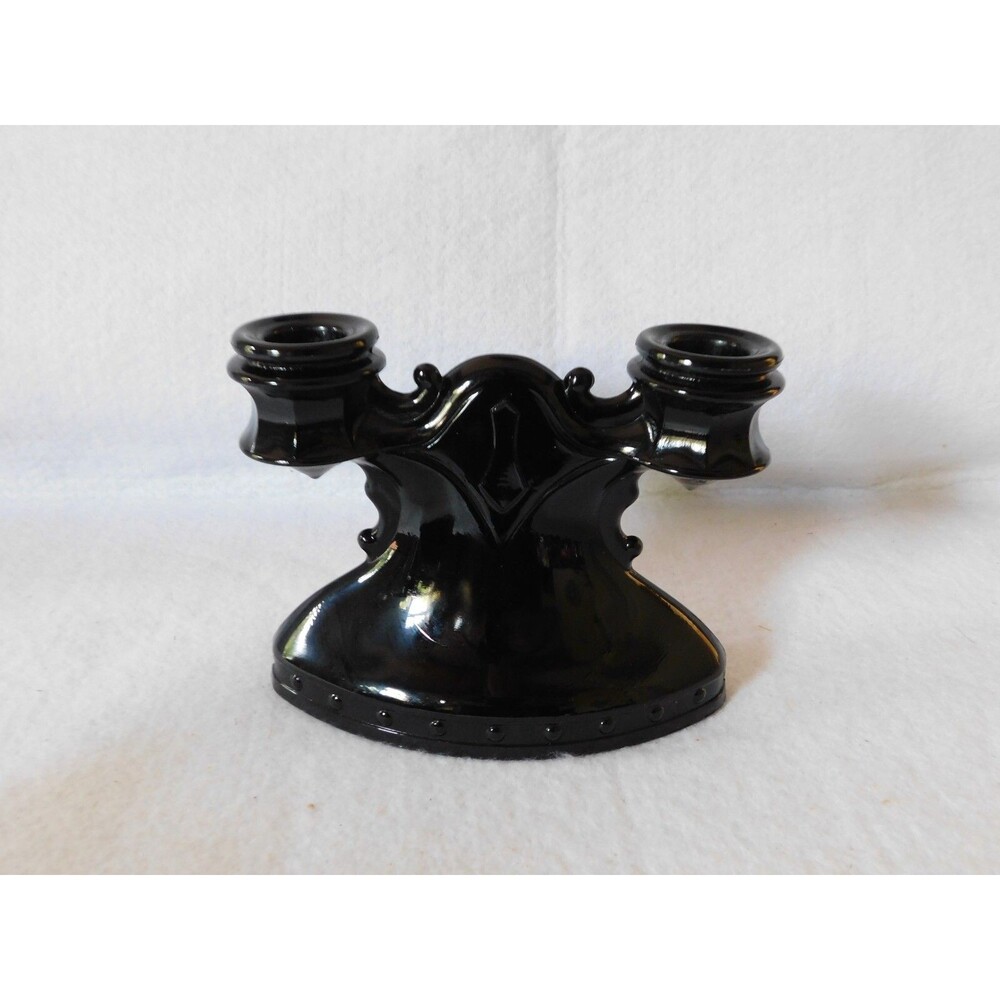 LE Smith Black Amethyst Double Candlestick Candelabra Candle Holder